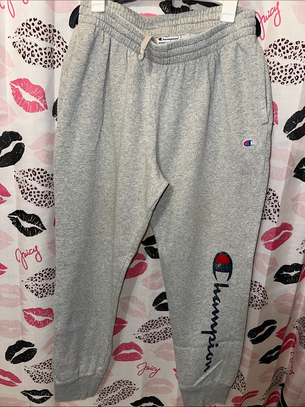 Champion Gray Logo Joggers with Navy & Red Accents